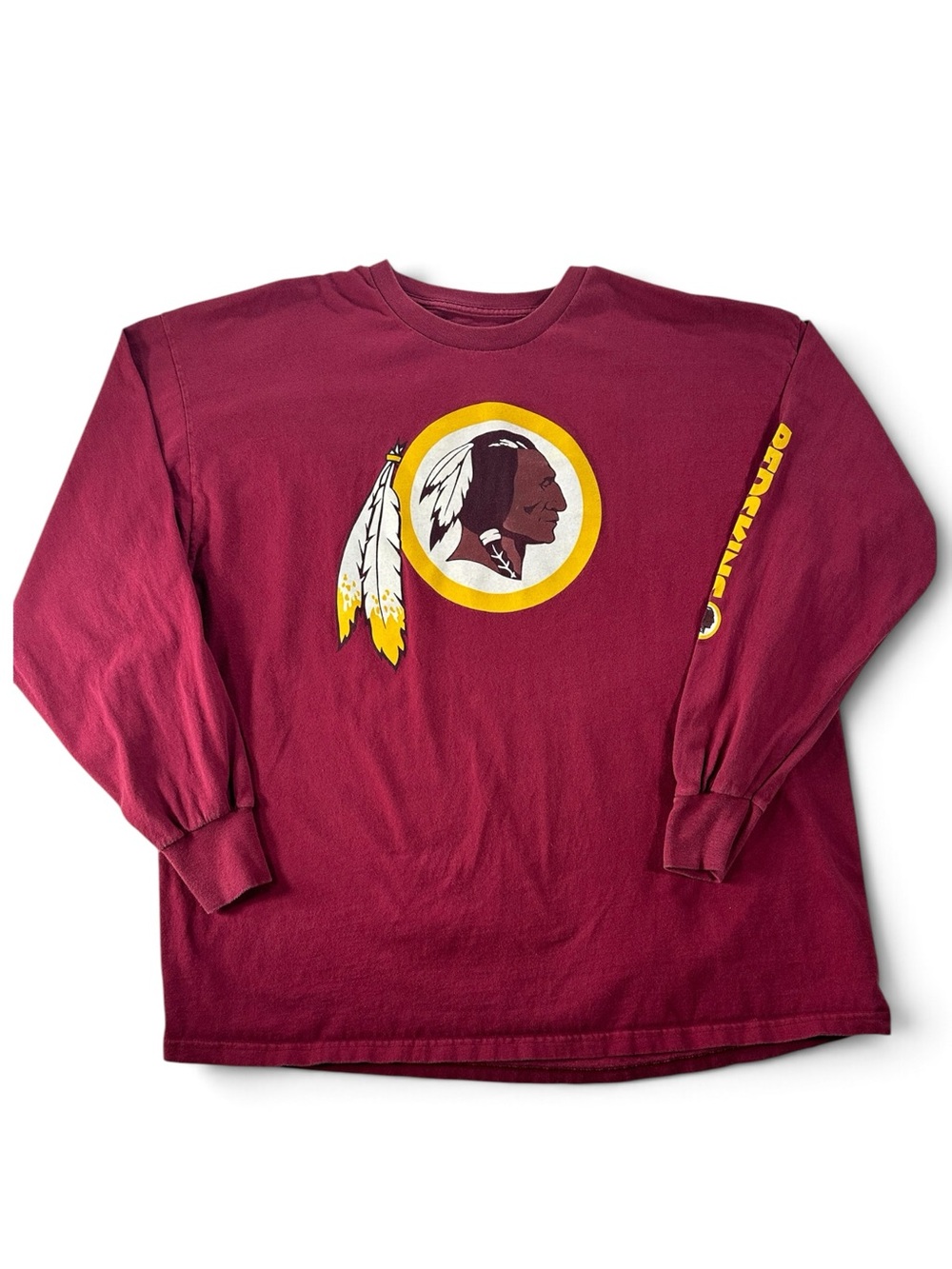 NFL Men's. Vintage Redskins Long-Sleeve Crewneck with Yellow Logo Accents